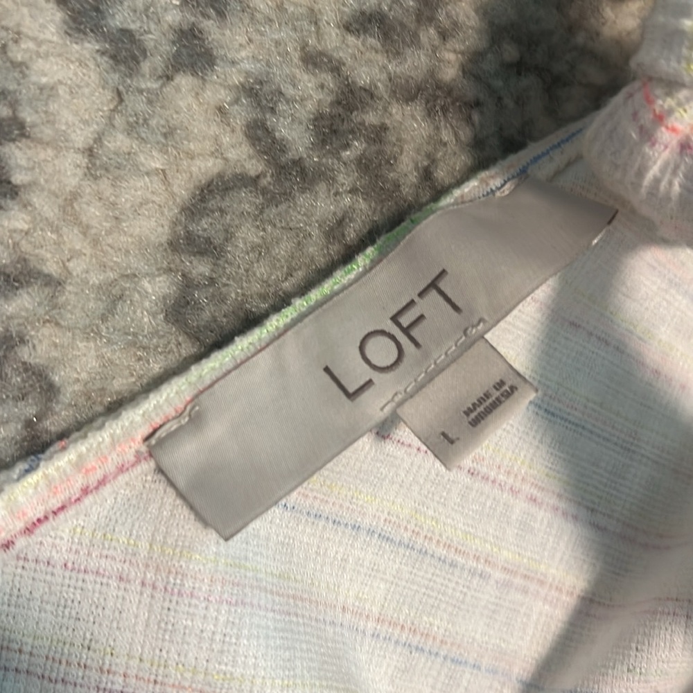 Bow Strap Button Flounce Loft Dress Subtle Neon Stripes Size Large - Picture 7 of 8